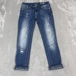 Miss Me Jeans Womens 27 Blue Denim Distressed Cropped Low Rise Y2K Western